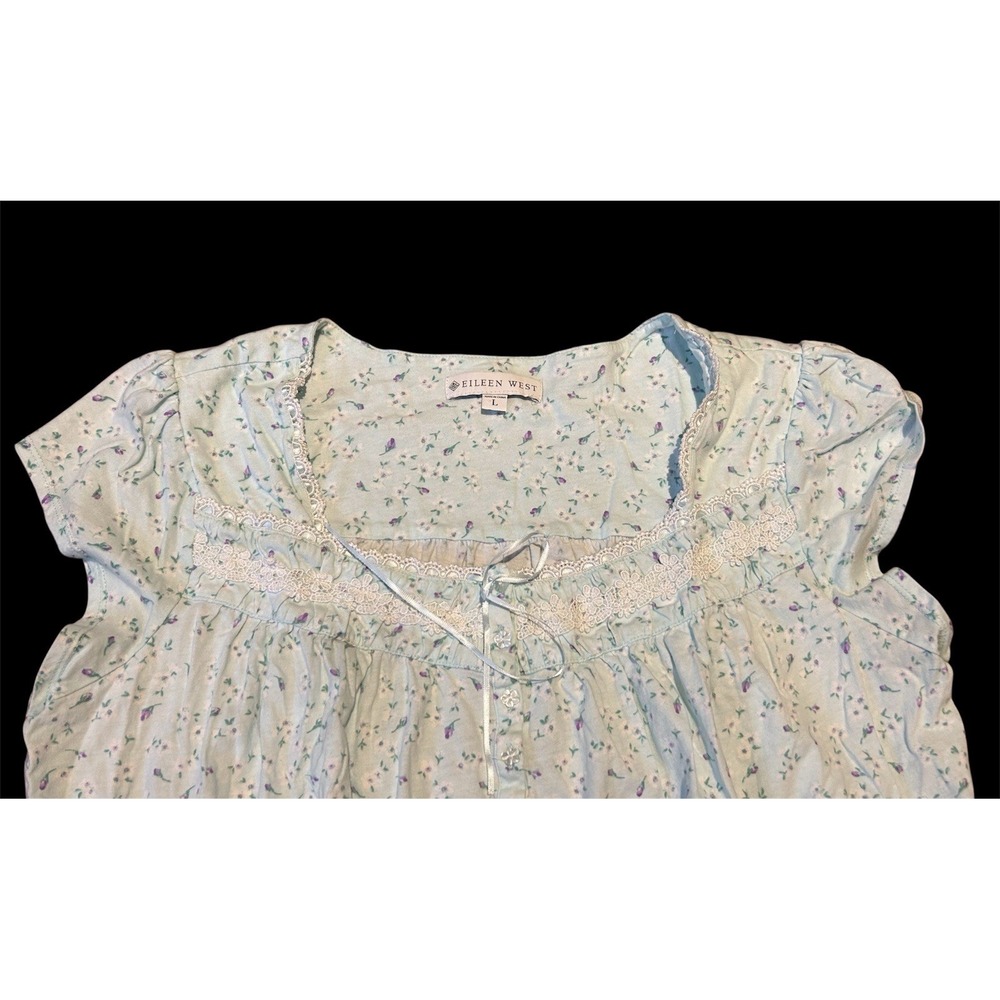 Eileen West Nightgown Floral Cap‎ Sleeve Cotton Jersey Ballet Sz L Mint Green - Picture 3 of 7